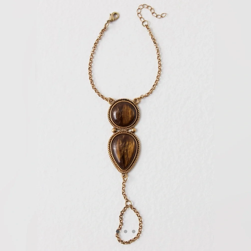NWT Free People Adele Hand Chain - Gold tigers eye - one size